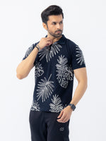 HG All Over Floral Printed Polo Shirt For Men's - Black Navy