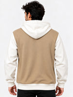 Contrast Sleeves Men Fashion Fleece Hoodie - Brown