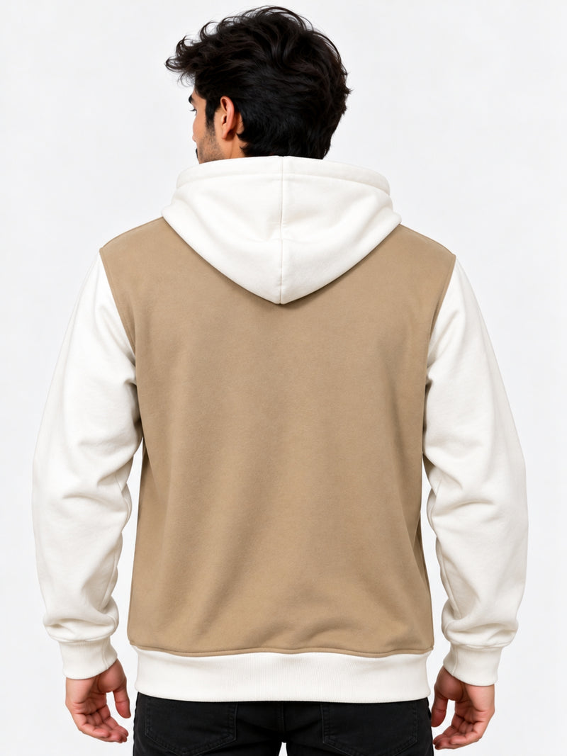 Contrast Sleeves Men Fashion Fleece Hoodie - Brown