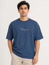 Unisex Oversized Drop Shoulder Cotton Jersey T-Shirt - Steel Blue