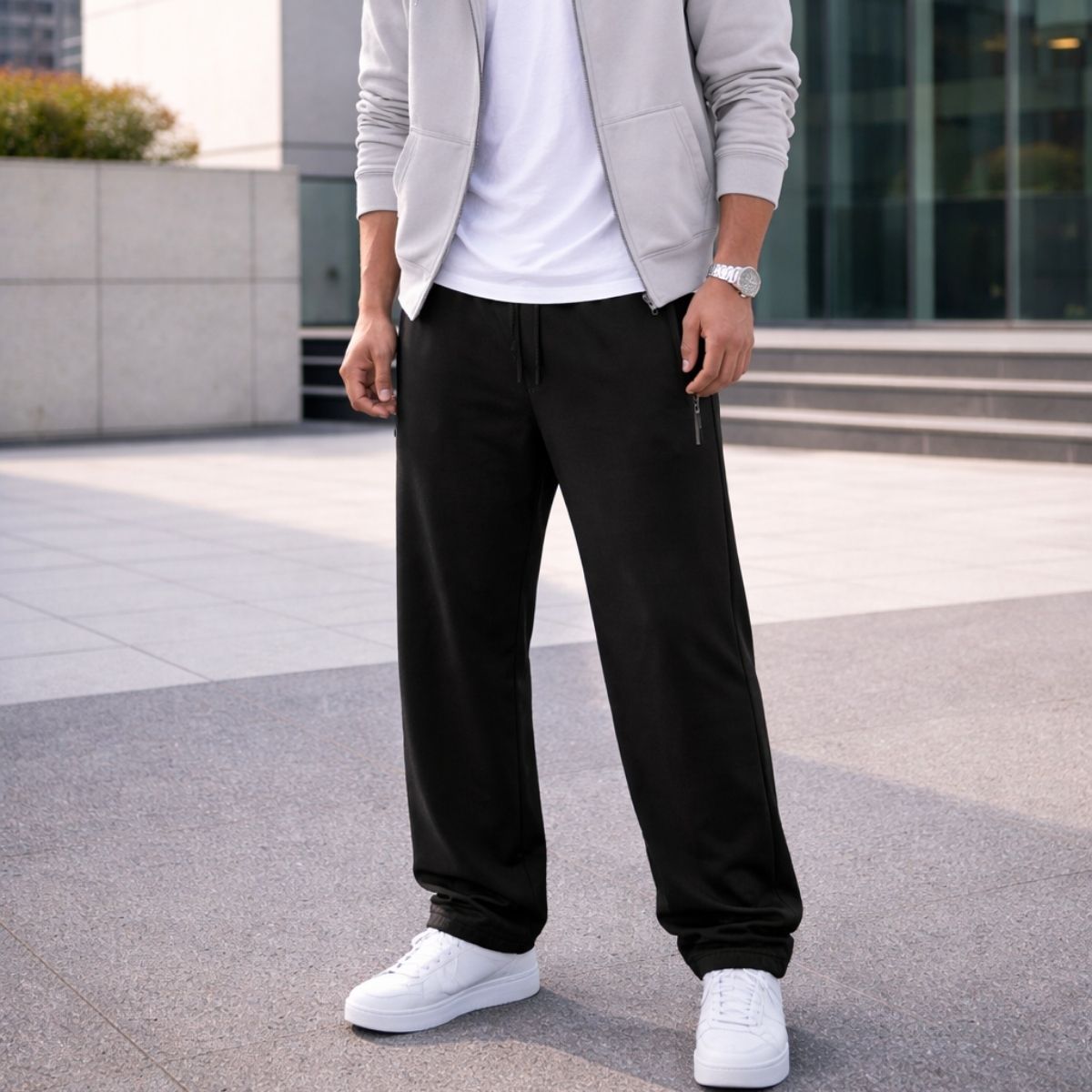 HG Classic Terry Loose Fit Trousers with Zipper Pockets - Black