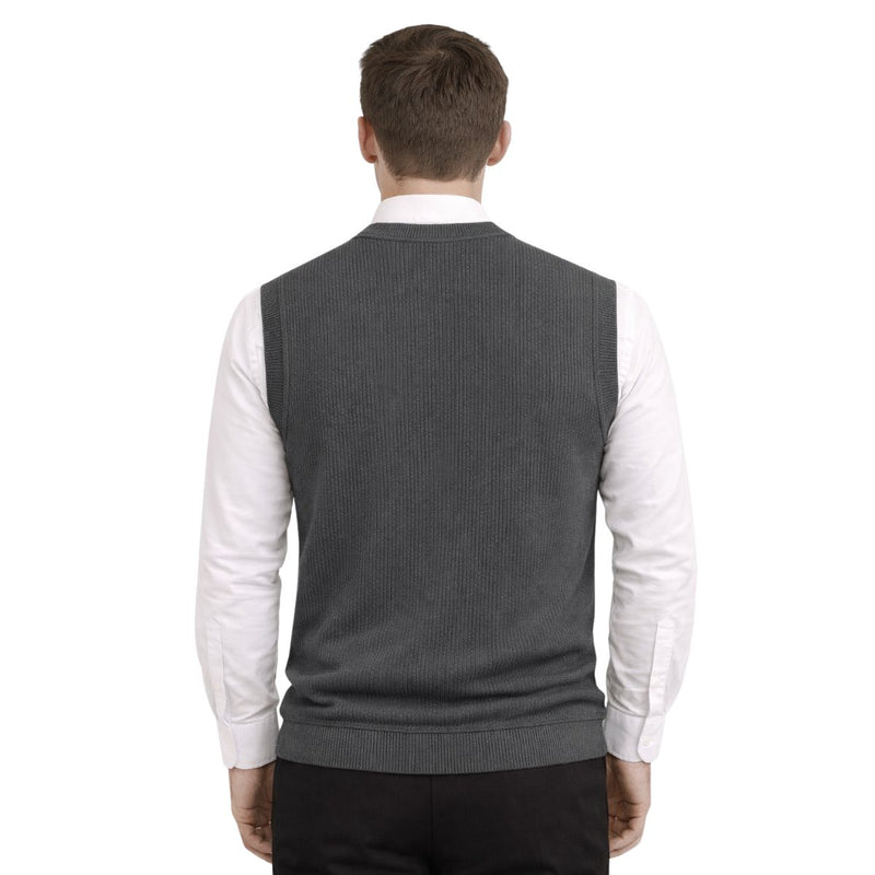 HG Men's Ribbed V-Neck Sleeveless Sweater - Charcoal Gray