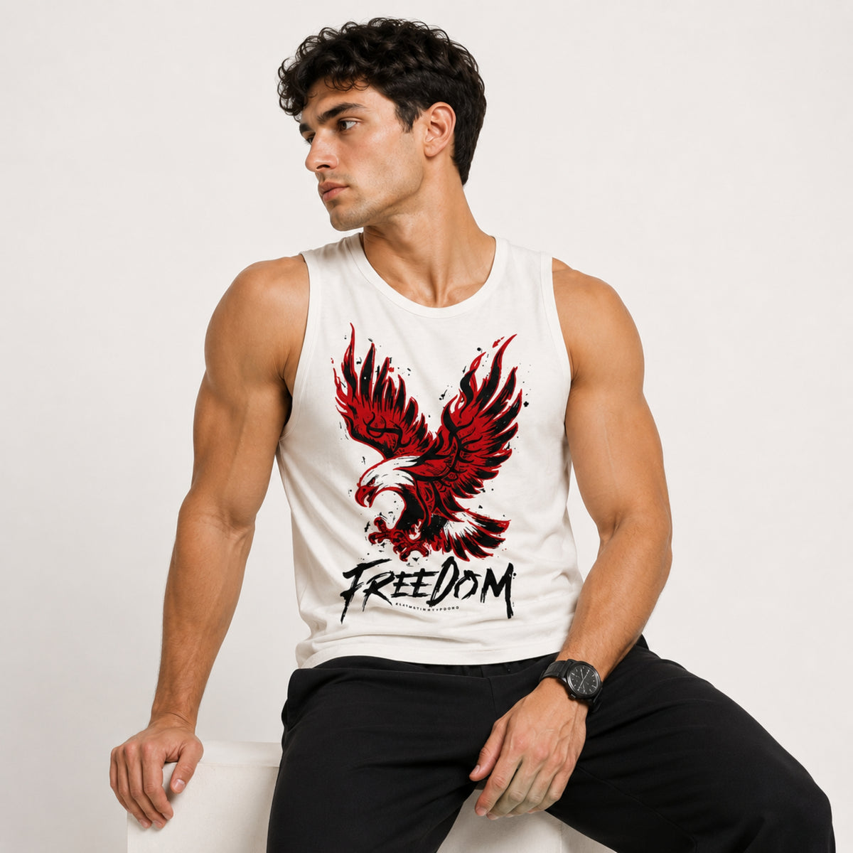 Men's Freedom Graphic Sleeveless Cotton Jersey Tank Top - Off White