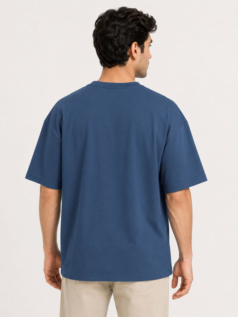 Unisex Oversized Drop Shoulder Cotton Jersey T-Shirt - Steel Blue