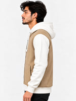 Contrast Sleeves Men Fashion Fleece Hoodie - Brown