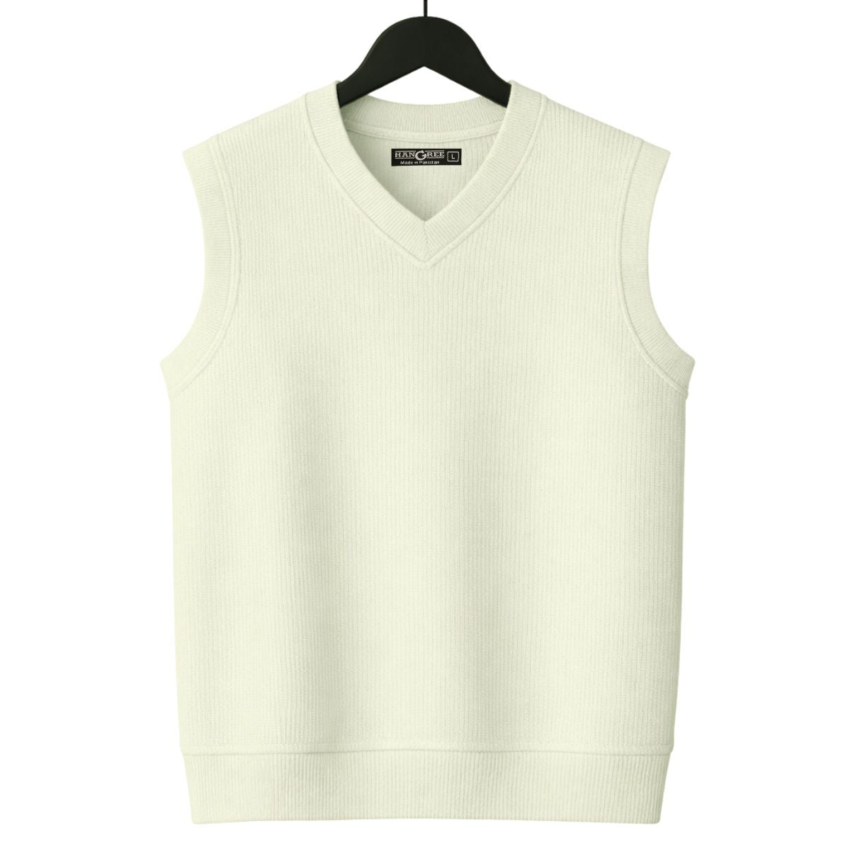HG Men's Ribbed V-Neck Sleeveless Sweater - Cream