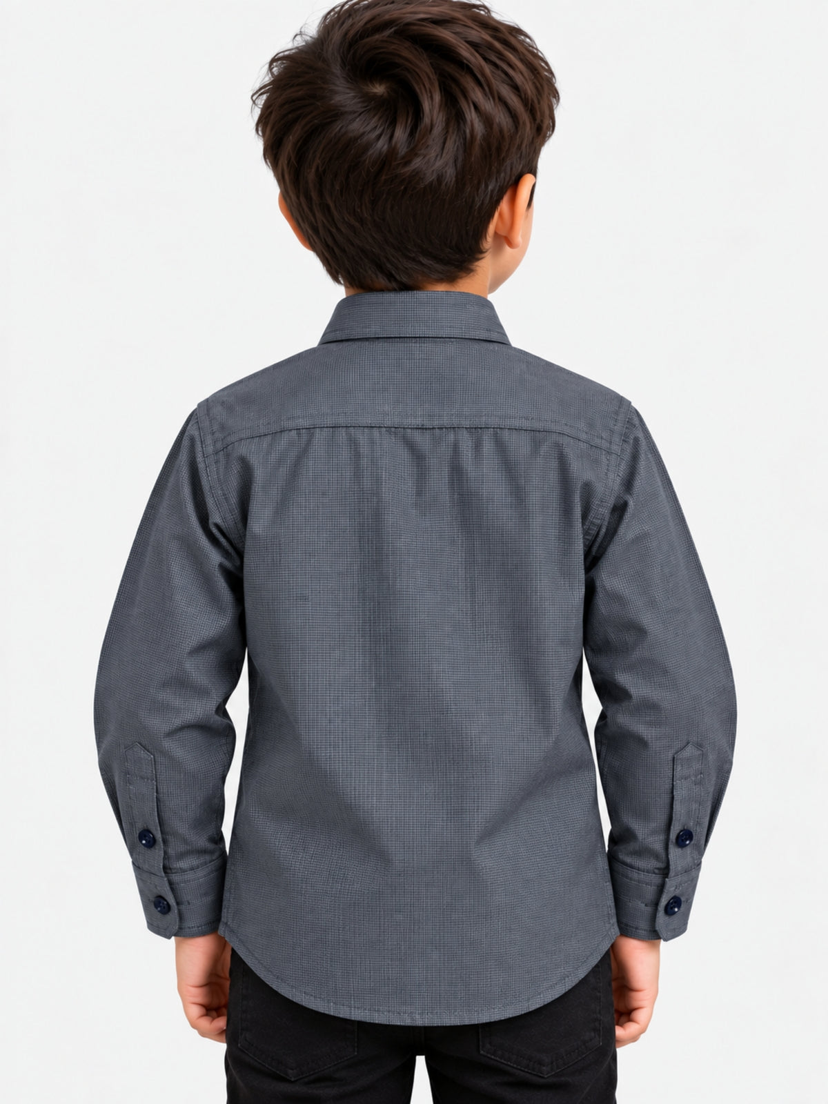 Boy's Micro Checkered Full Sleeves Casual Shirt - Charcoal Gray