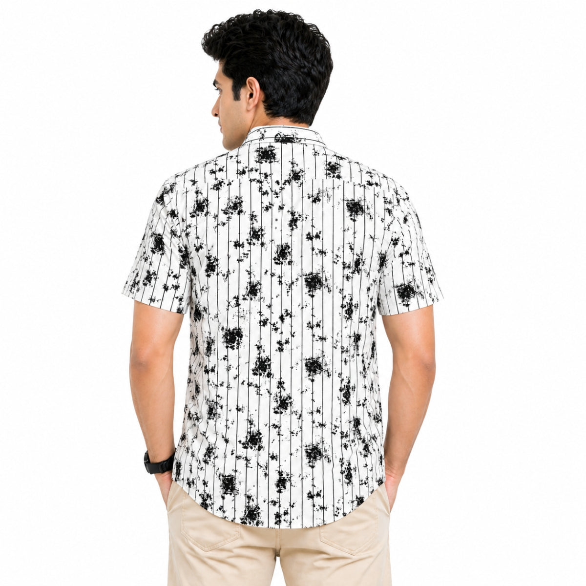 Men’s Abstract Grid Printed Casual Shirt - White