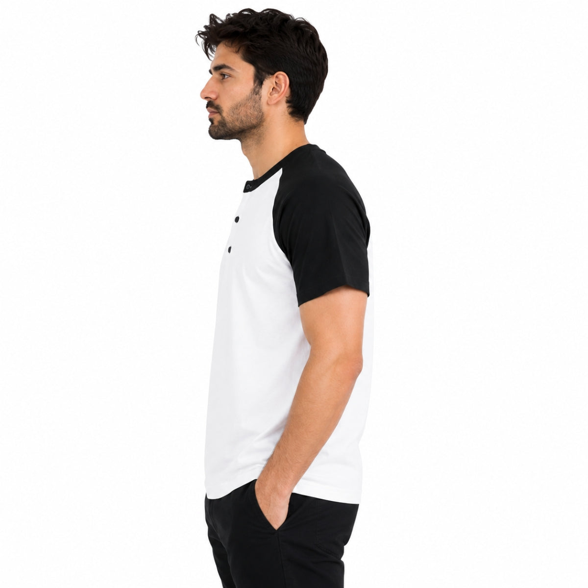 Men’s Casual Comfort Raglan Henley Tee Shirt – White