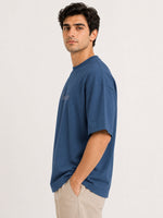 Unisex Oversized Drop Shoulder Cotton Jersey T-Shirt - Steel Blue