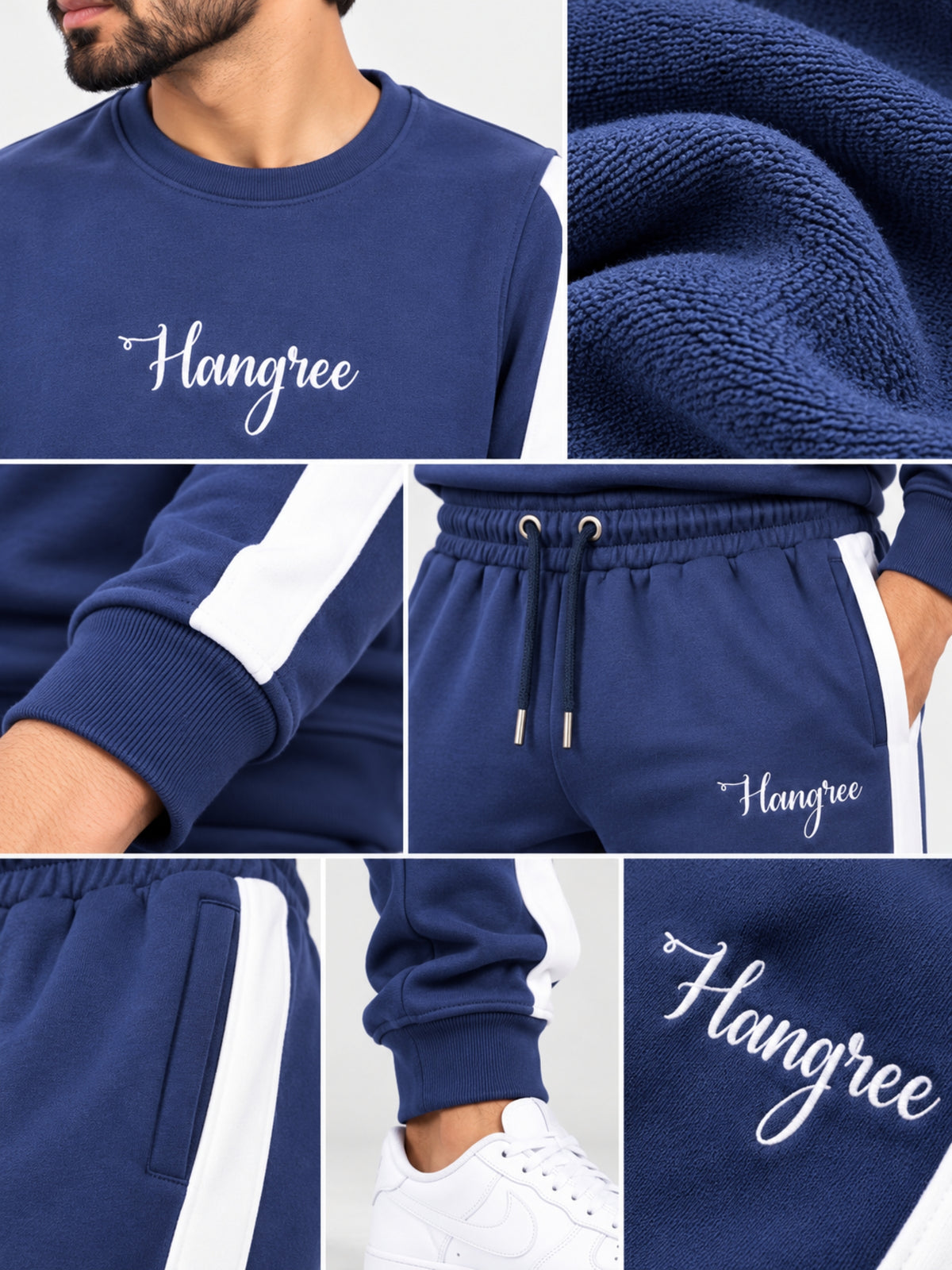 Men's "Hangree" Emb. Fleece Co-Ord Set – Navy Blue