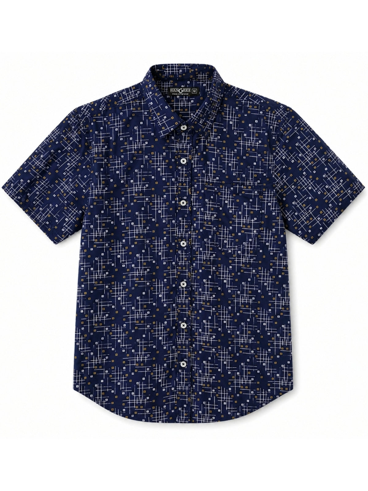 Men’s Geometric Pattern Half Sleeve Casual Shirt – Navy