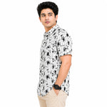 Men’s Abstract Grid Printed Casual Shirt - White