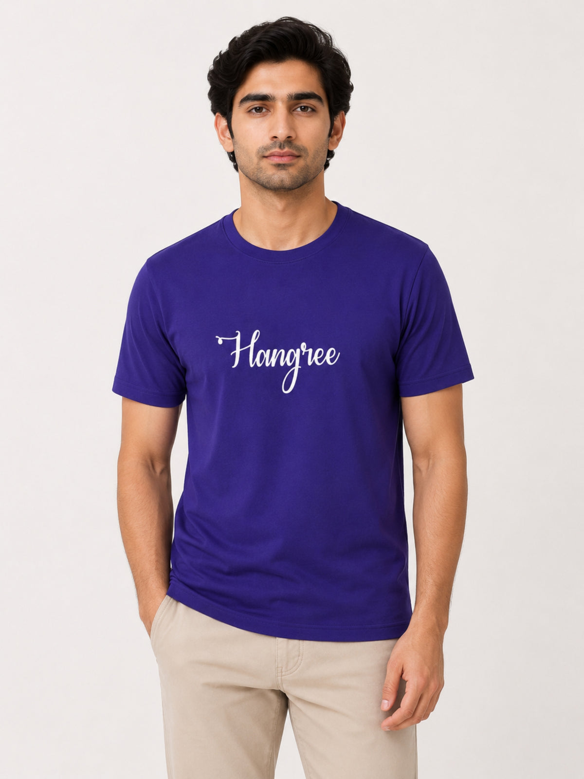 Stylish Hangree Embroidered Men Tee Shirt - Navy