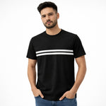 Men’s Premium Contrast Chest Stripe T-Shirt – Black