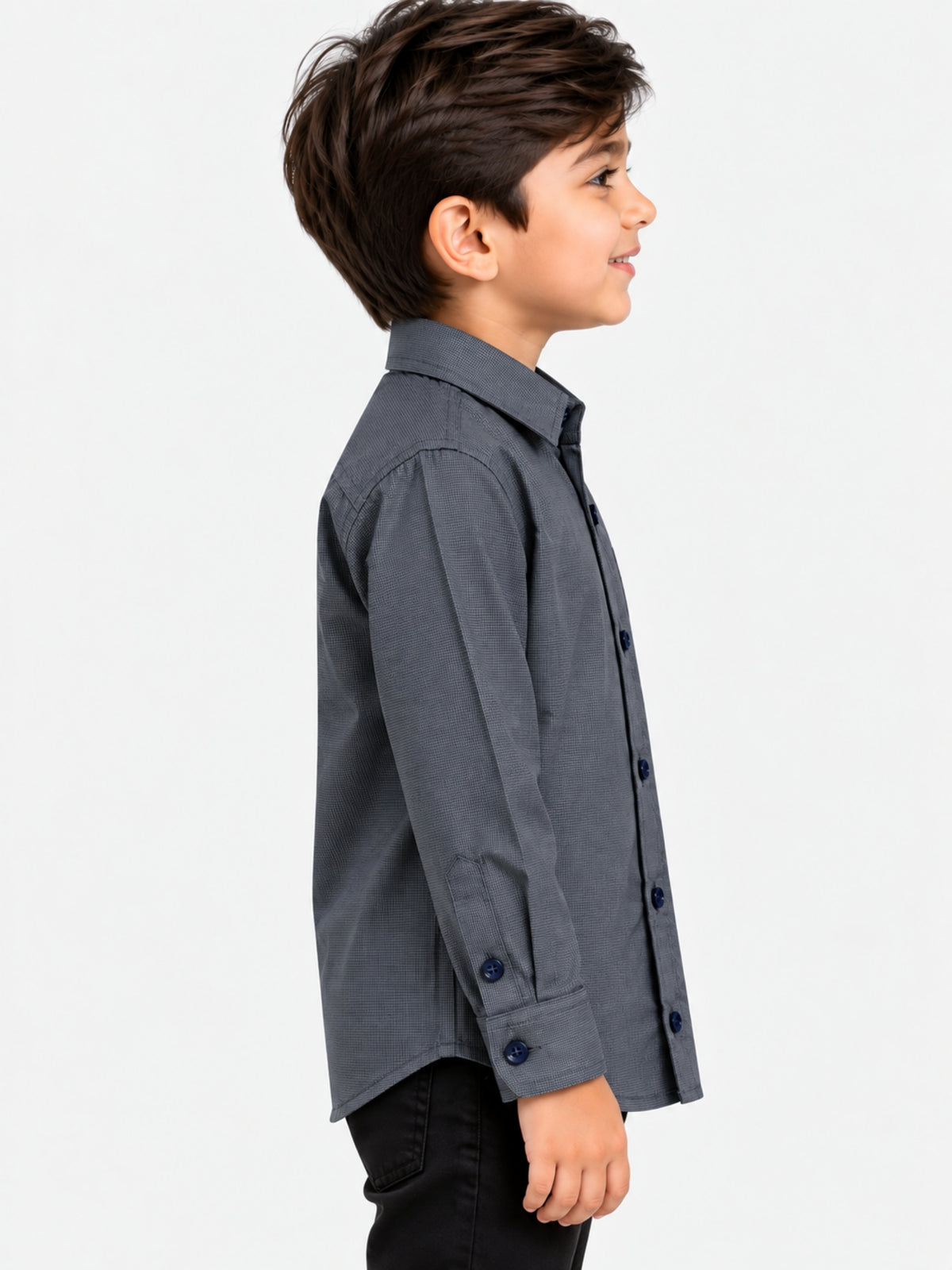 Boy's Micro Checkered Full Sleeves Casual Shirt - Charcoal Gray