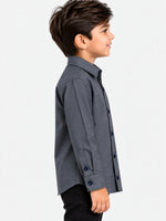 Boy's Micro Checkered Full Sleeves Casual Shirt - Charcoal Gray