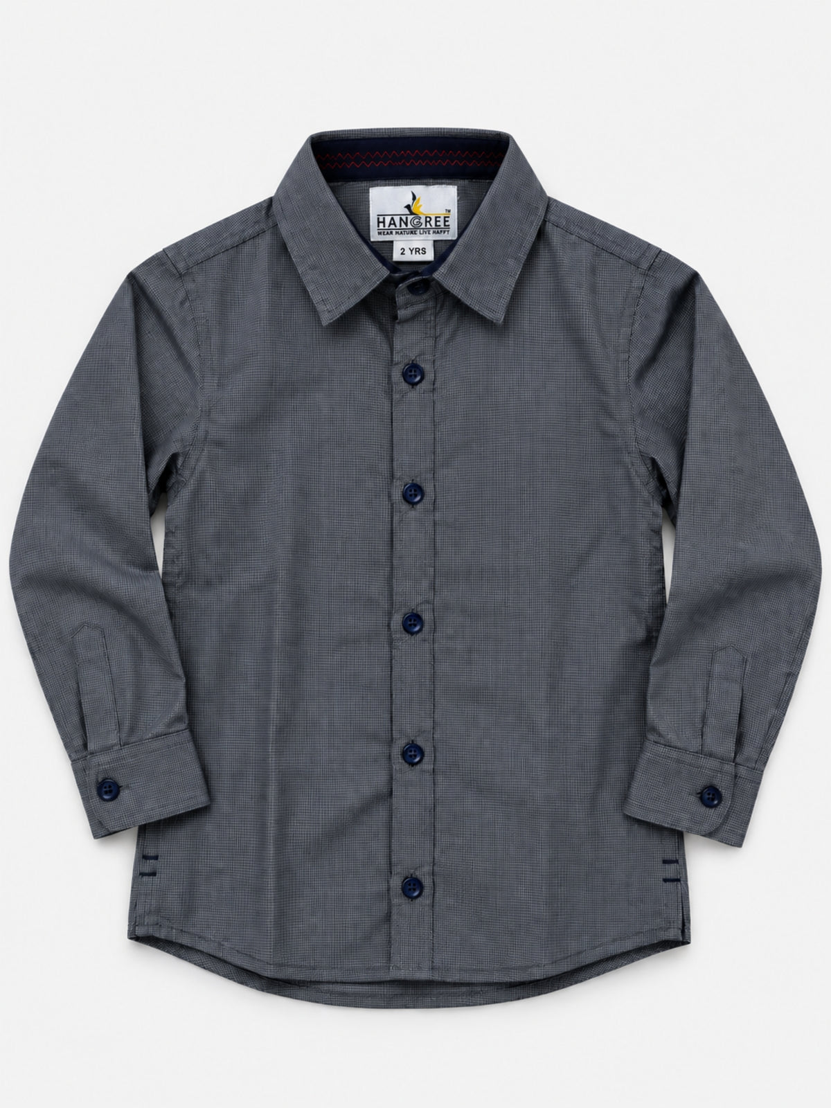 Boy's Micro Checkered Full Sleeves Casual Shirt - Charcoal Gray