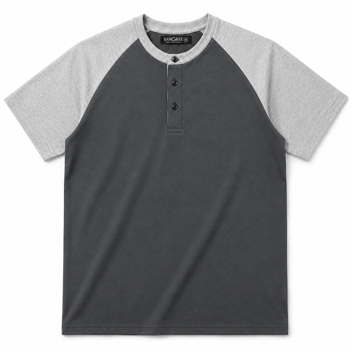 Men’s Casual Comfort Raglan Henley Tee Shirt – Dark Gray