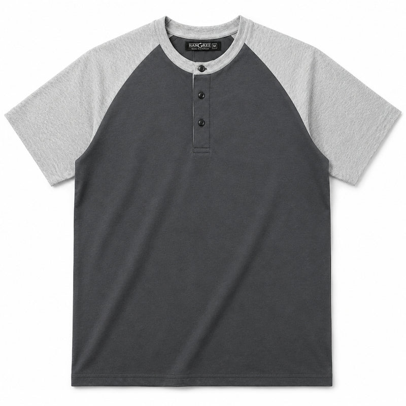 Men’s Casual Comfort Raglan Henley Tee Shirt – Dark Gray