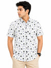Men’s Leaf & Polka Print Half Sleeve Casual Shirt – White