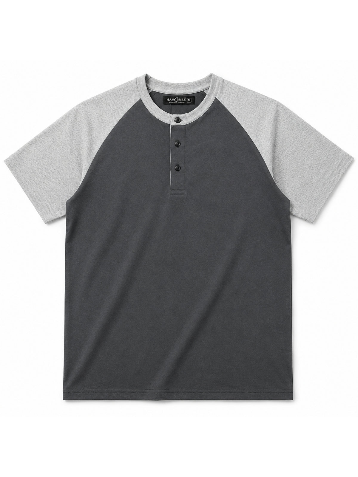 Men’s Casual Comfort Raglan Henley Tee Shirt – Dark Gray
