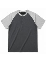 Men’s Casual Comfort Raglan Henley Tee Shirt – Dark Gray