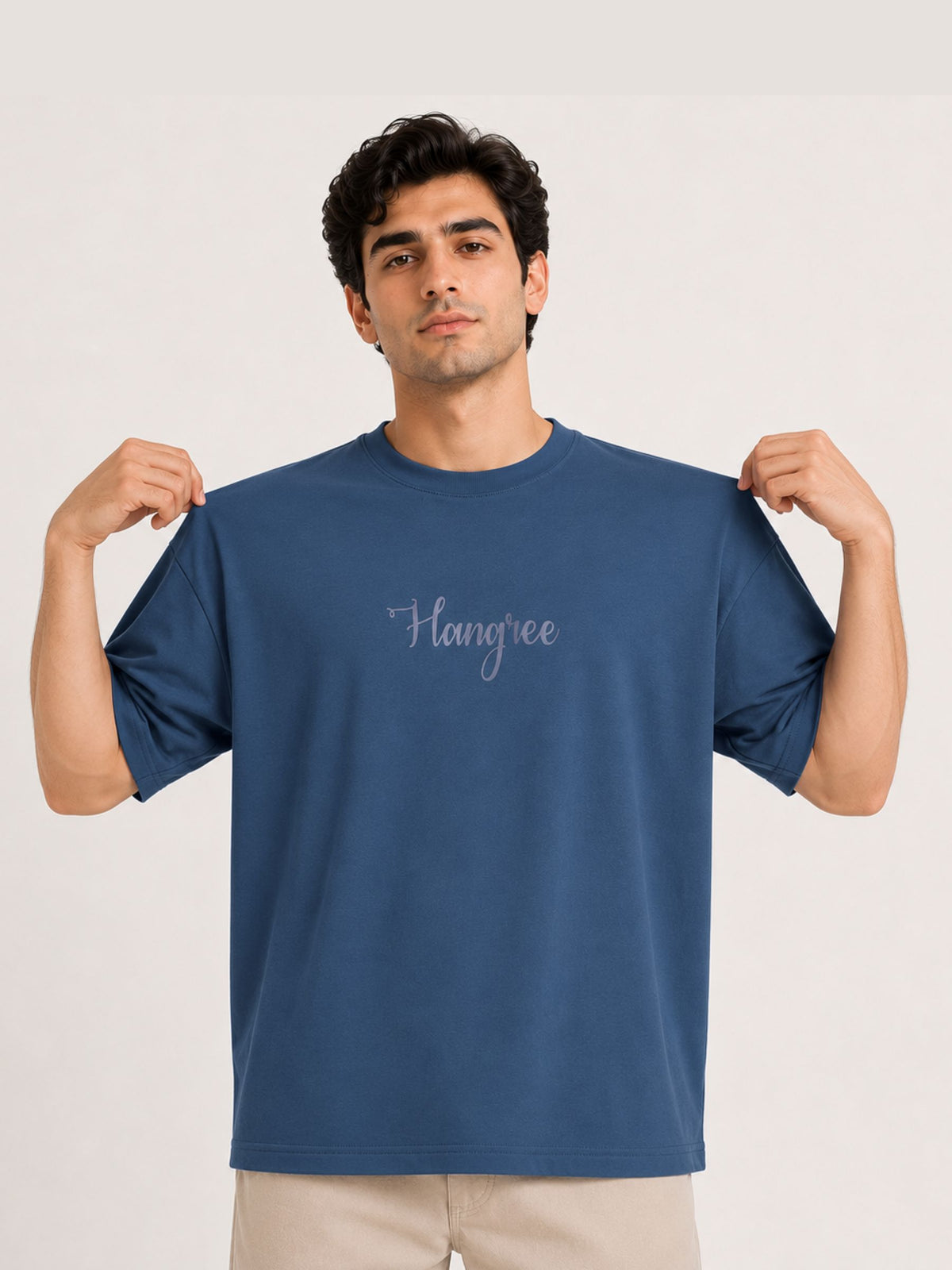 Unisex Oversized Drop Shoulder Cotton Jersey T-Shirt - Steel Blue
