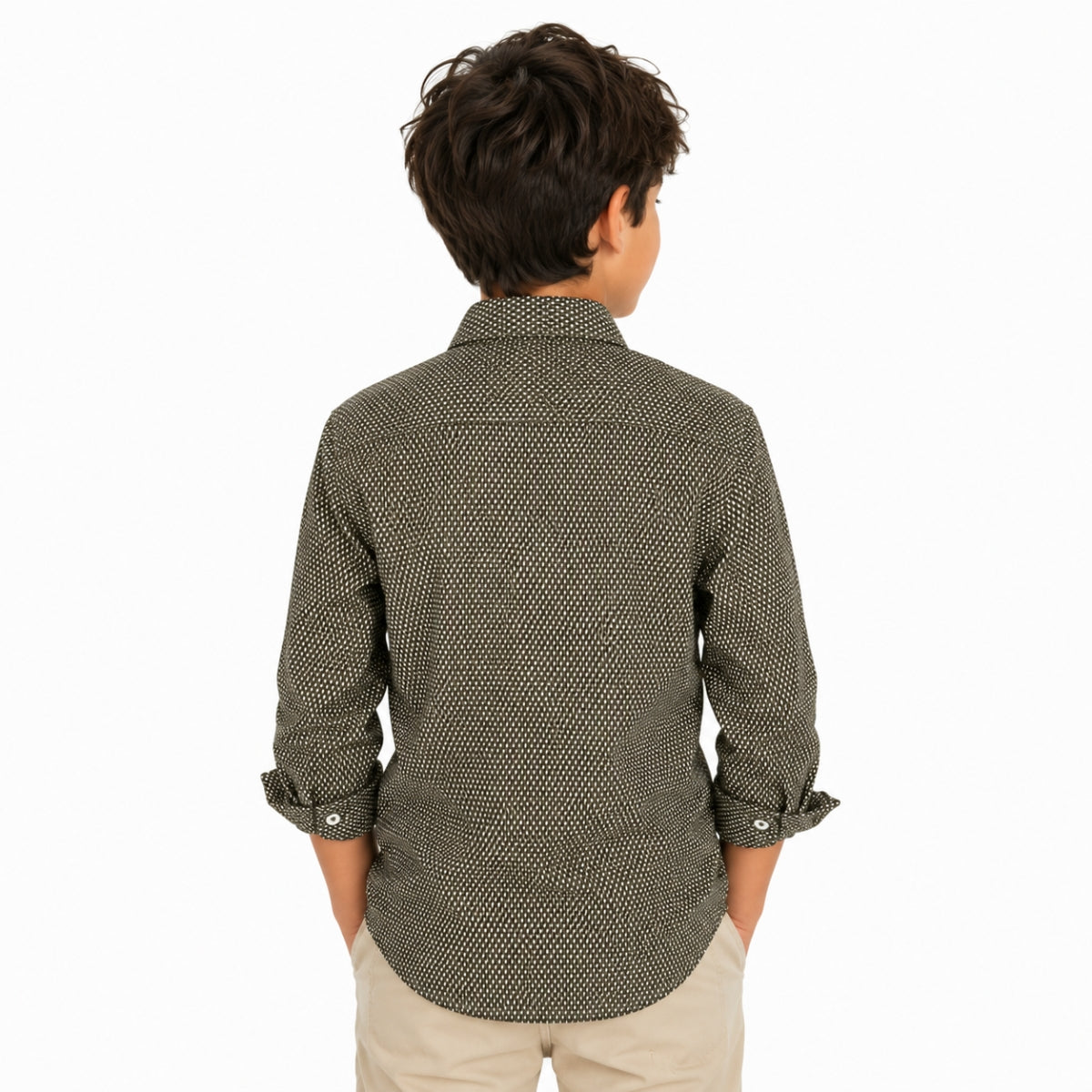 Boy's Geometric Pattern Full Sleeves Casual Shirt - Soya Bean