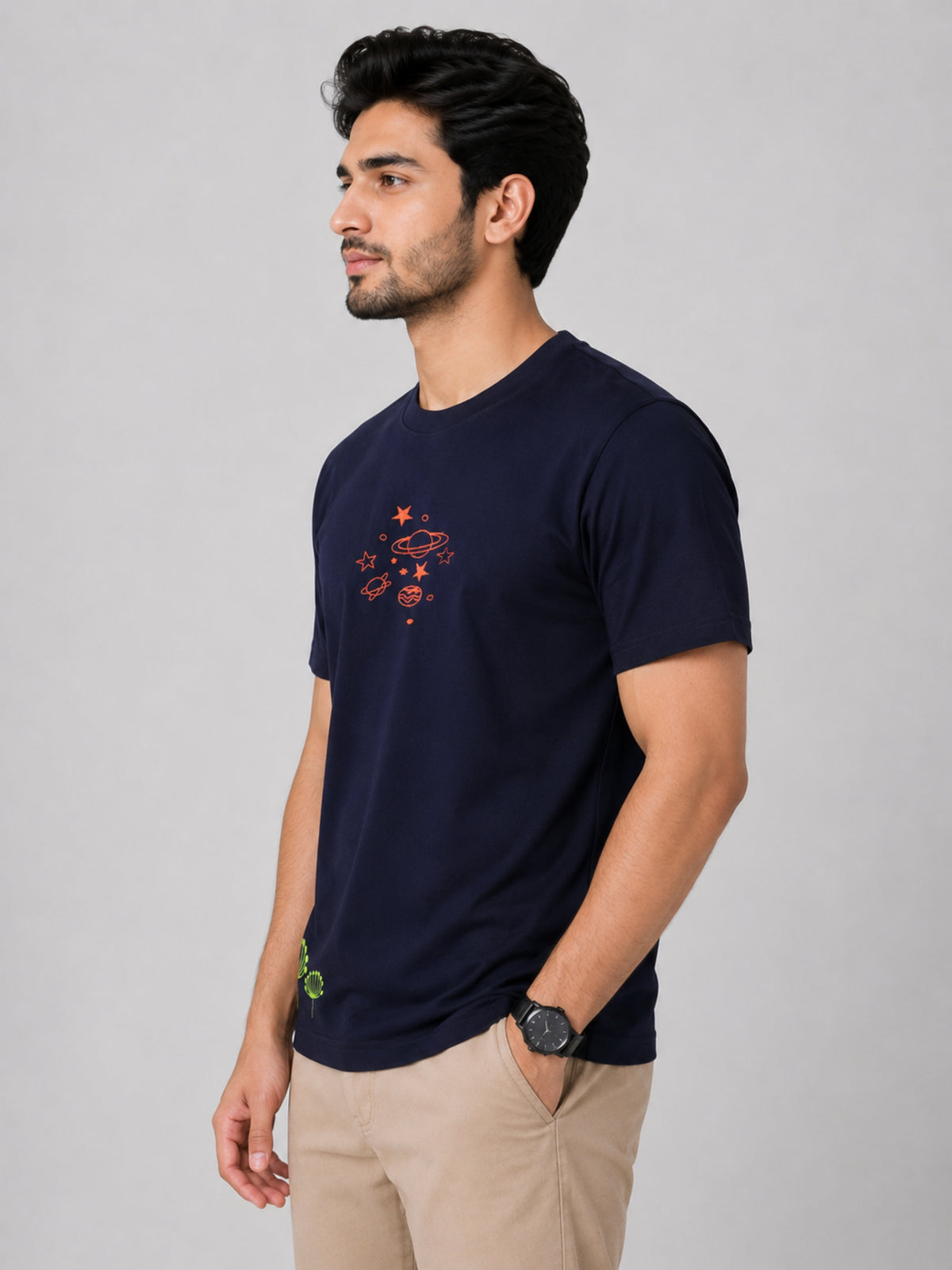 Galaxy Embroidered Men Tee Shirt - Navy