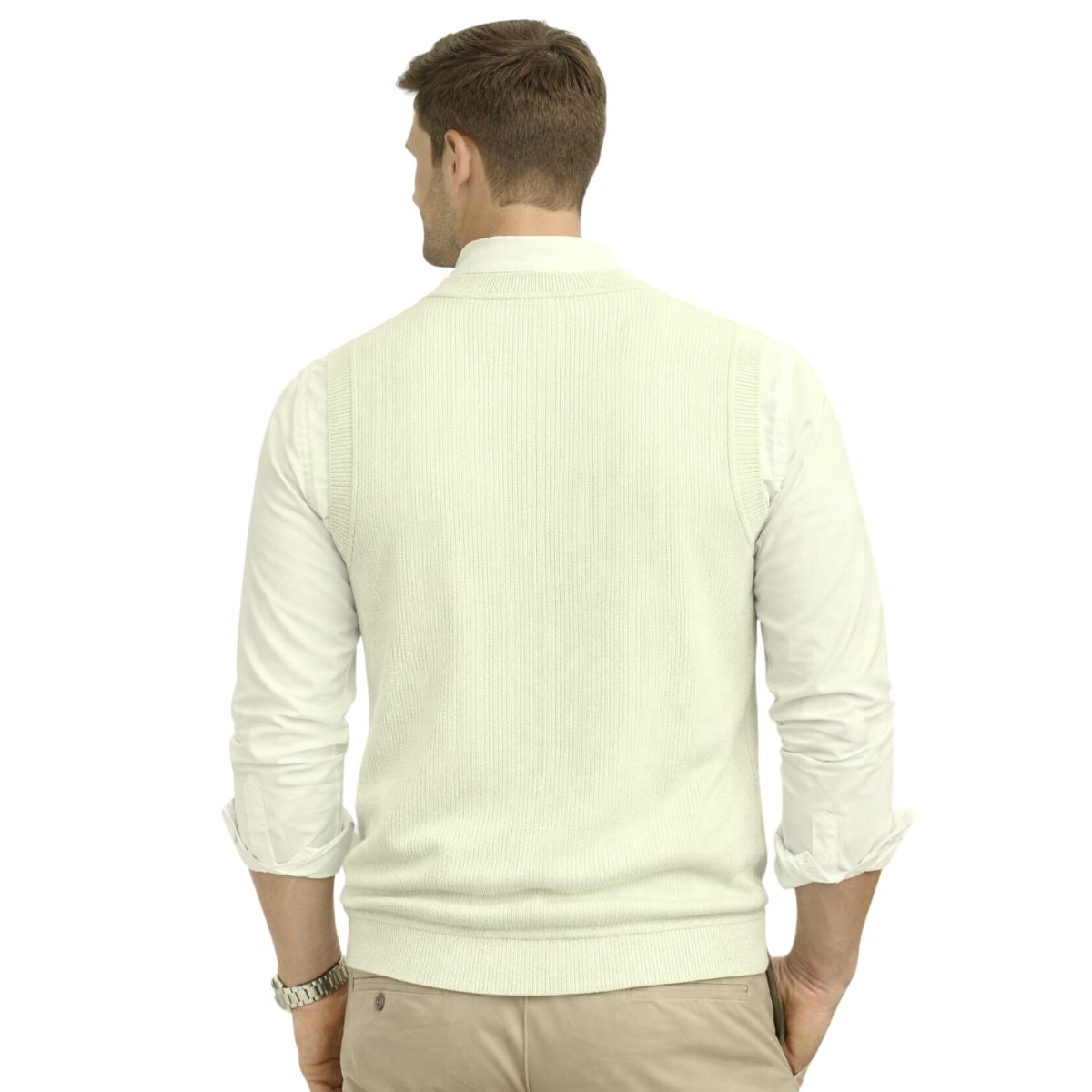 HG Men's Ribbed V-Neck Sleeveless Sweater - Cream