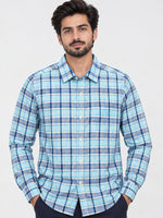 Men's Sky Blue Checkered Full Sleeves Casual Shirt