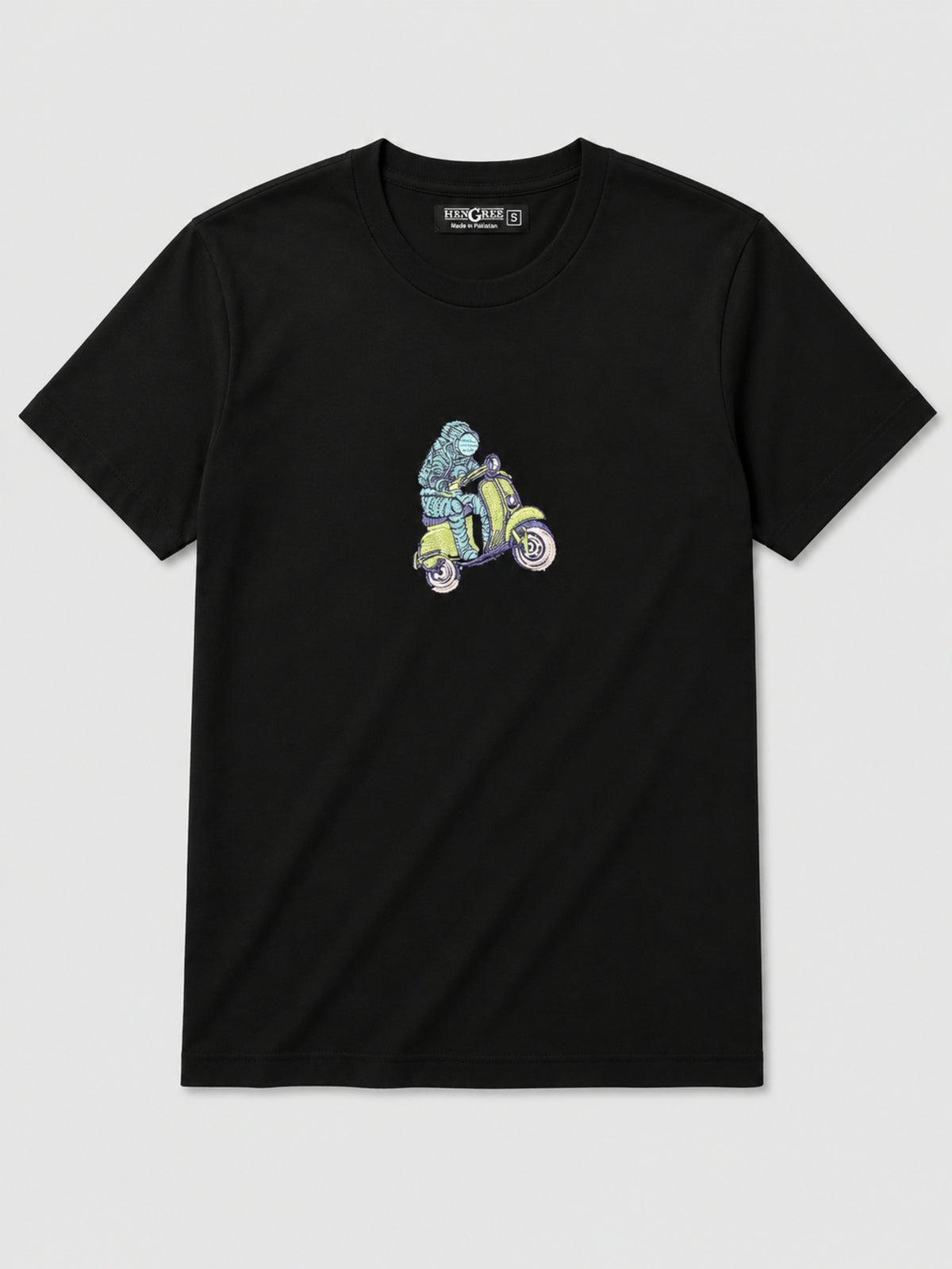 Allien Biker Embroidered Men Tee Shirt - Black