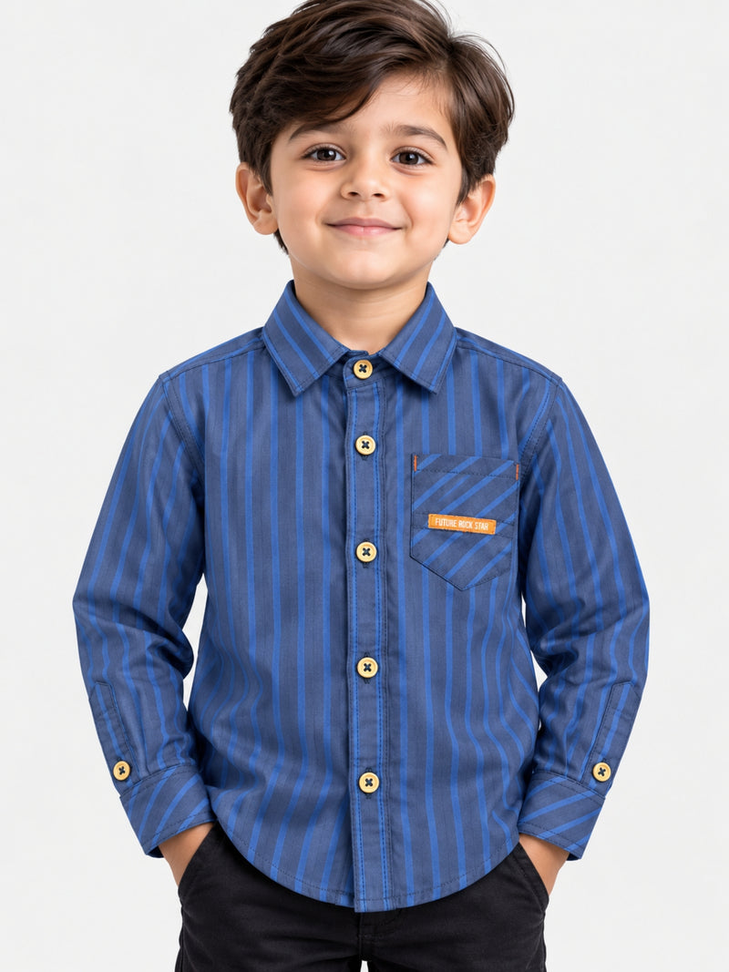 Boy's Elegant Stripped Fashion Full Sleeves Casual Shirt