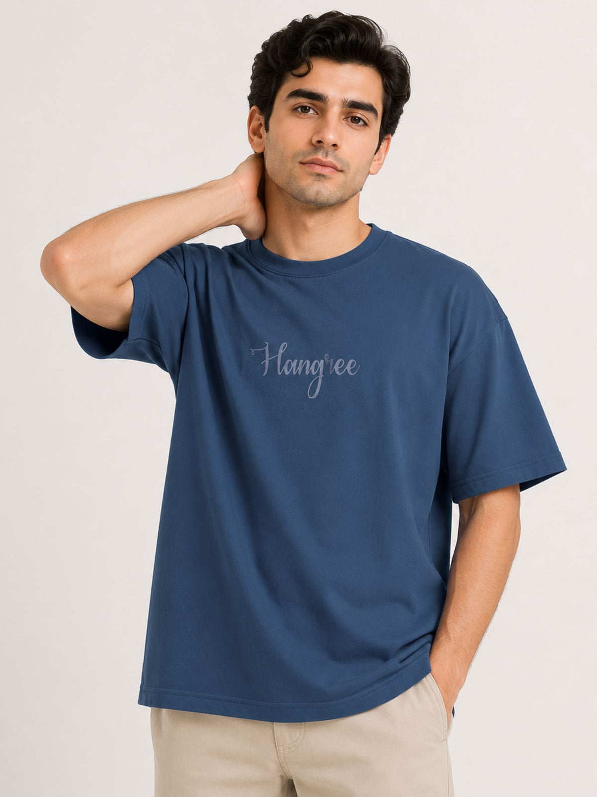 Unisex Oversized Drop Shoulder Cotton Jersey T-Shirt - Steel Blue