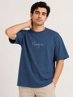 Unisex Oversized Drop Shoulder Cotton Jersey T-Shirt - Steel Blue