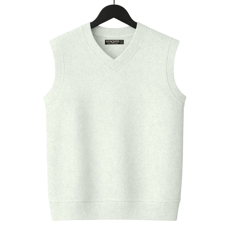 HG Men's Ribbed V-Neck Sleeveless Sweater - Textured Off White