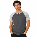 Men’s Casual Comfort Raglan Henley Tee Shirt – Dark Gray