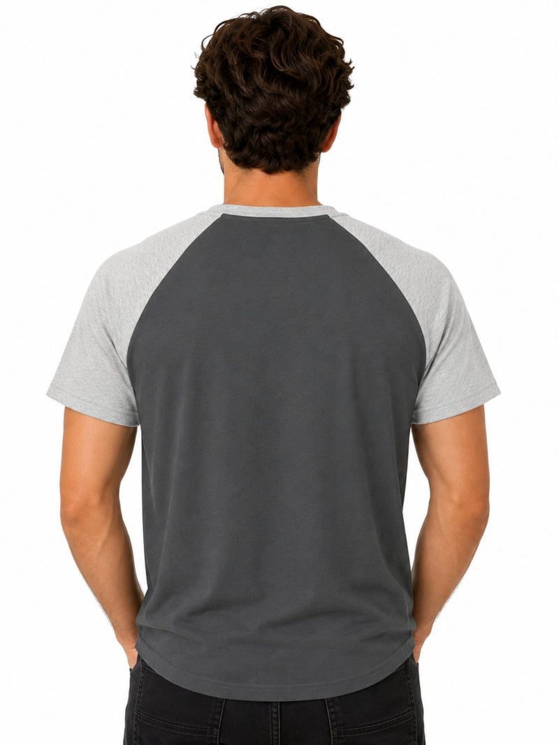 Men’s Casual Comfort Raglan Henley Tee Shirt – Dark Gray