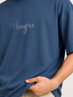 Unisex Oversized Drop Shoulder Cotton Jersey T-Shirt - Steel Blue