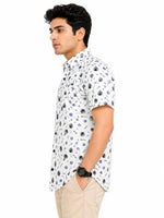 Men’s Leaf & Polka Print Half Sleeve Casual Shirt – White