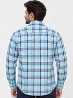 Men's Sky Blue Checkered Full Sleeves Casual Shirt