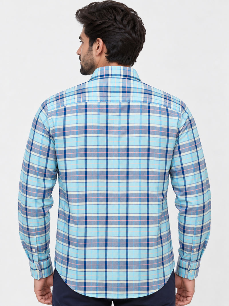 Men's Sky Blue Checkered Full Sleeves Casual Shirt