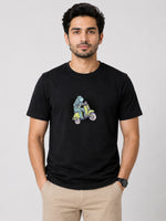 Allien Biker Embroidered Men Tee Shirt - Black