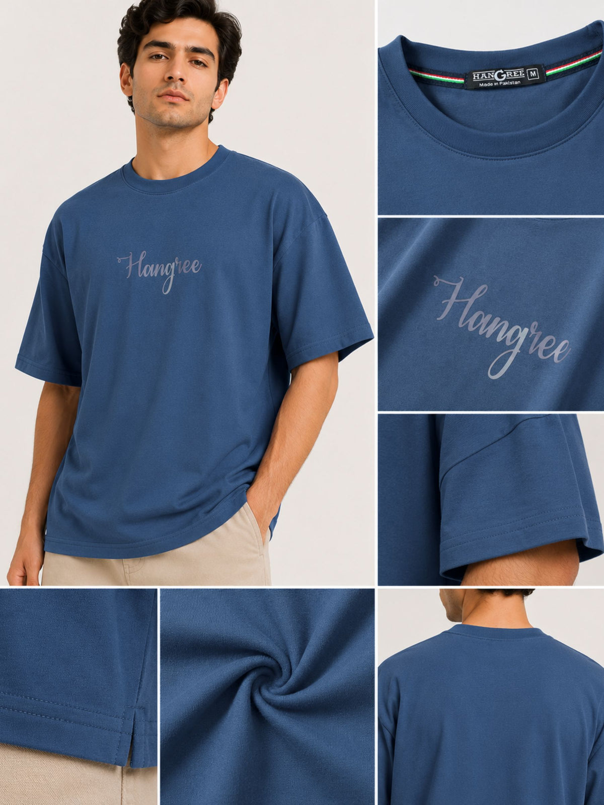 Unisex Oversized Drop Shoulder Cotton Jersey T-Shirt - Steel Blue