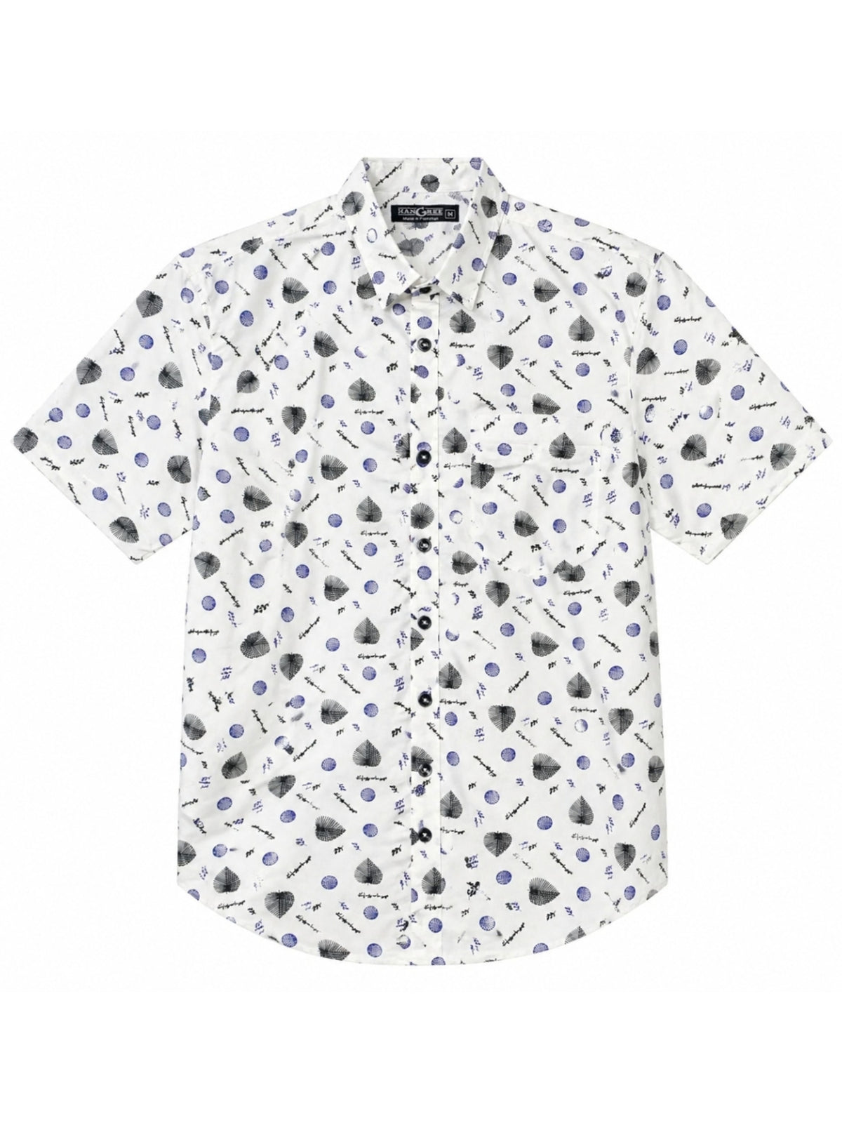 Men’s Leaf & Polka Print Half Sleeve Casual Shirt – White