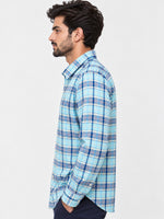 Men's Sky Blue Checkered Full Sleeves Casual Shirt