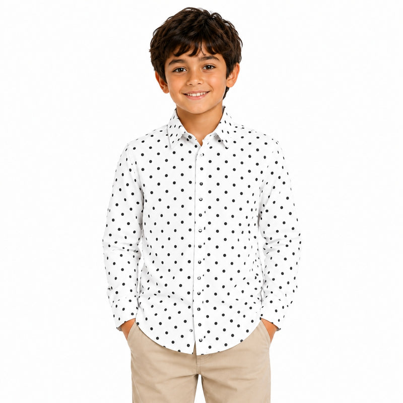 Boy's Polka Dots Printed Casual Shirt - White