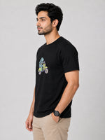 Allien Biker Embroidered Men Tee Shirt - Black