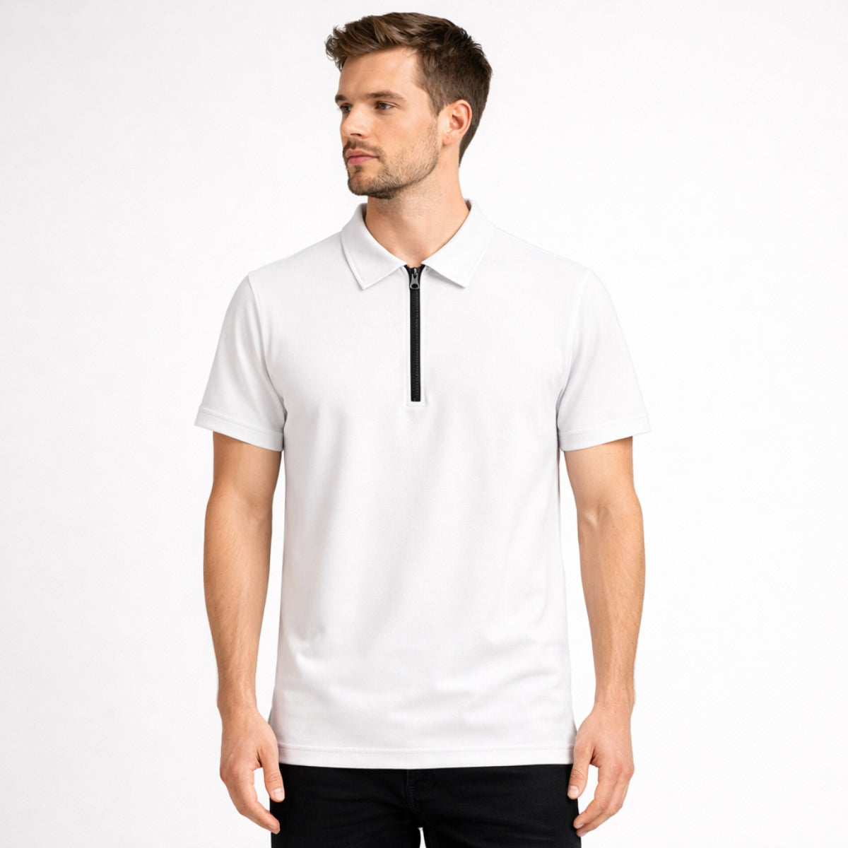 Men’s Premium Poly Wear Half-Zip Polo Shirt – White